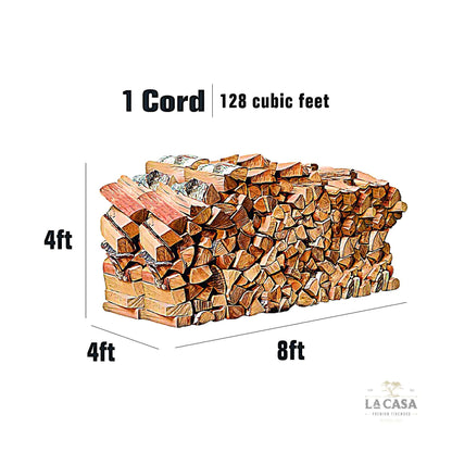 1 cord of firewood is a double (or triple) stack of wood measuring 8 feet long, 4 feet deep and 4 feet high.  The total volume is 128 cubic feet.